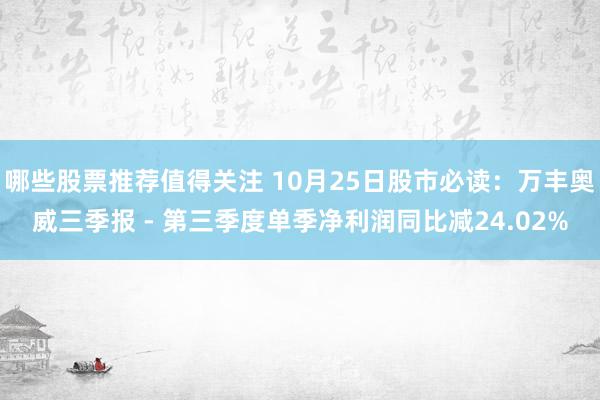 哪些股票推荐值得关注 10月25日股市必读：万丰奥威三季报 - 第三季度单季净利润同比减24.02%