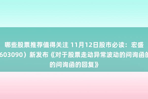 哪些股票推荐值得关注 11月12日股市必读：宏盛股份（603090）新发布《对于股票走动异常波动的问询函的回复》