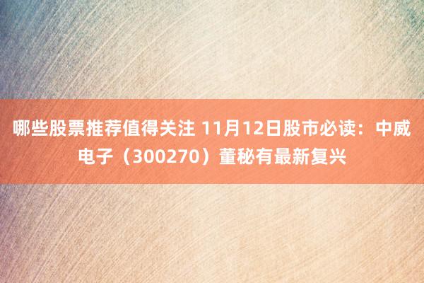 哪些股票推荐值得关注 11月12日股市必读：中威电子（300270）董秘有最新复兴