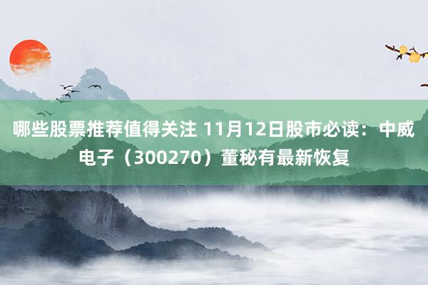 哪些股票推荐值得关注 11月12日股市必读：中威电子（300270）董秘有最新恢复