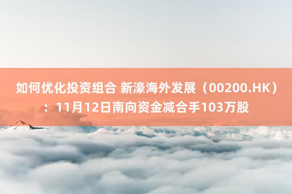 如何优化投资组合 新濠海外发展（00200.HK）：11月12日南向资金减合手103万股