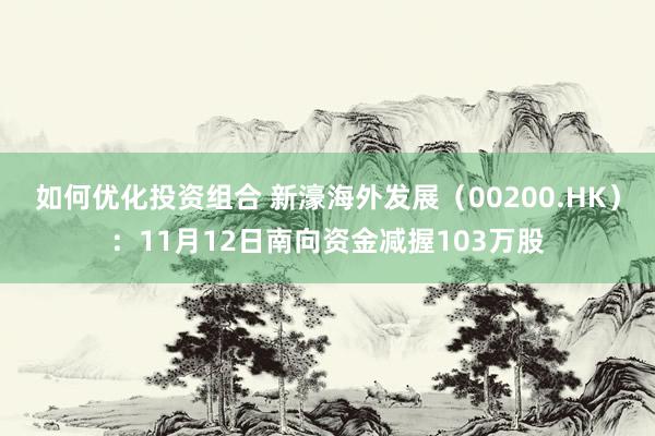 如何优化投资组合 新濠海外发展（00200.HK）：11月12日南向资金减握103万股