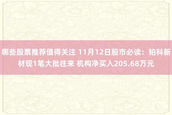 哪些股票推荐值得关注 11月12日股市必读：铂科新材现1笔大批往来 机构净买入205.68万元