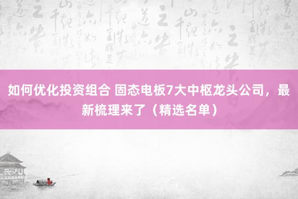 如何优化投资组合 固态电板7大中枢龙头公司，最新梳理来了（精选名单）