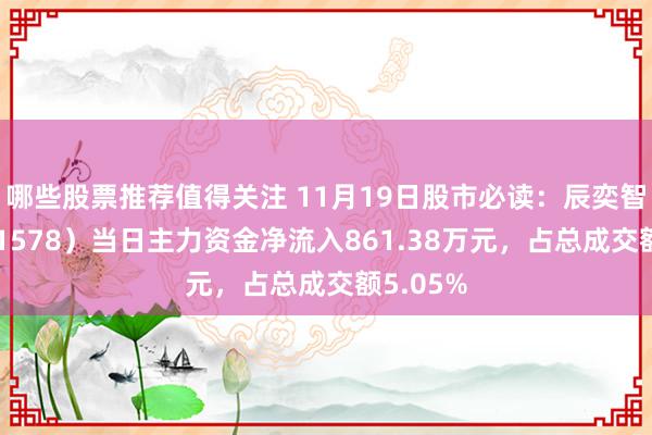 哪些股票推荐值得关注 11月19日股市必读：辰奕智能（301578）当日主力资金净流入861.38万元，占总成交额5.05%