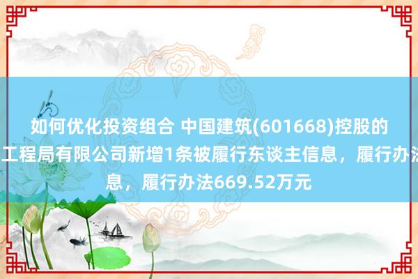 如何优化投资组合 中国建筑(601668)控股的中国建筑第八工程局有限公司新增1条被履行东谈主信息，履行办法669.52万元