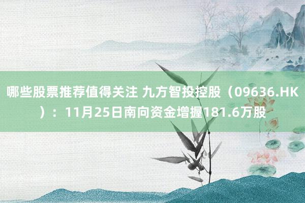 哪些股票推荐值得关注 九方智投控股（09636.HK）：11月25日南向资金增握181.6万股