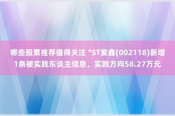 哪些股票推荐值得关注 *ST紫鑫(002118)新增1条被实践东谈主信息，实践方向58.27万元