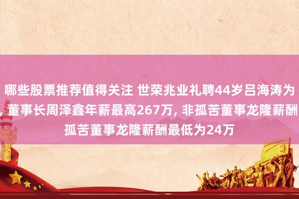 哪些股票推荐值得关注 世荣兆业礼聘44岁吕海涛为非孤苦董事, 董事长周泽鑫年薪最高267万, 非孤苦董事龙隆薪酬最低为24万