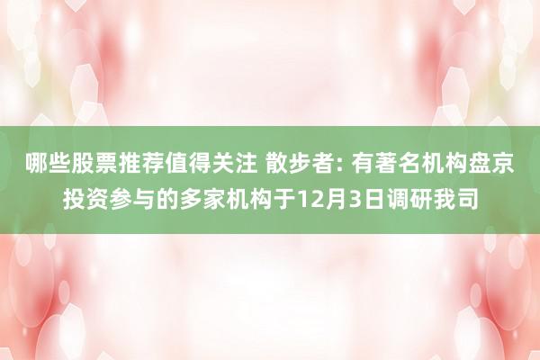 哪些股票推荐值得关注 散步者: 有著名机构盘京投资参与的多家机构于12月3日调研我司