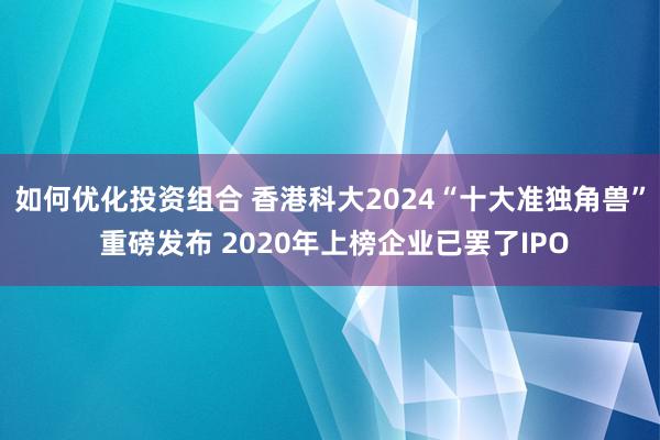 如何优化投资组合 香港科大2024“十大准独角兽” 重磅发布 2020年上榜企业已罢了IPO