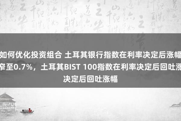 如何优化投资组合 土耳其银行指数在利率决定后涨幅收窄至0.7%，土耳其BIST 100指数在利率决定后回吐涨幅