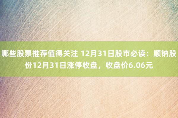 哪些股票推荐值得关注 12月31日股市必读：顺钠股份12月31日涨停收盘，收盘价6.06元