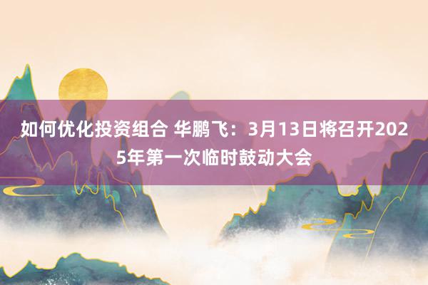 如何优化投资组合 华鹏飞：3月13日将召开2025年第一次临时鼓动大会