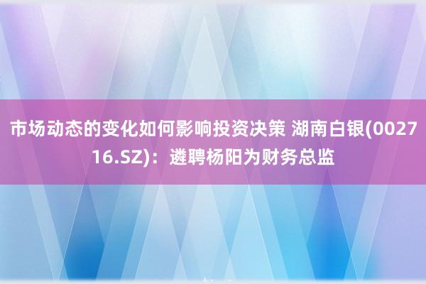 市场动态的变化如何影响投资决策 湖南白银(002716.SZ)：遴聘杨阳为财务总监